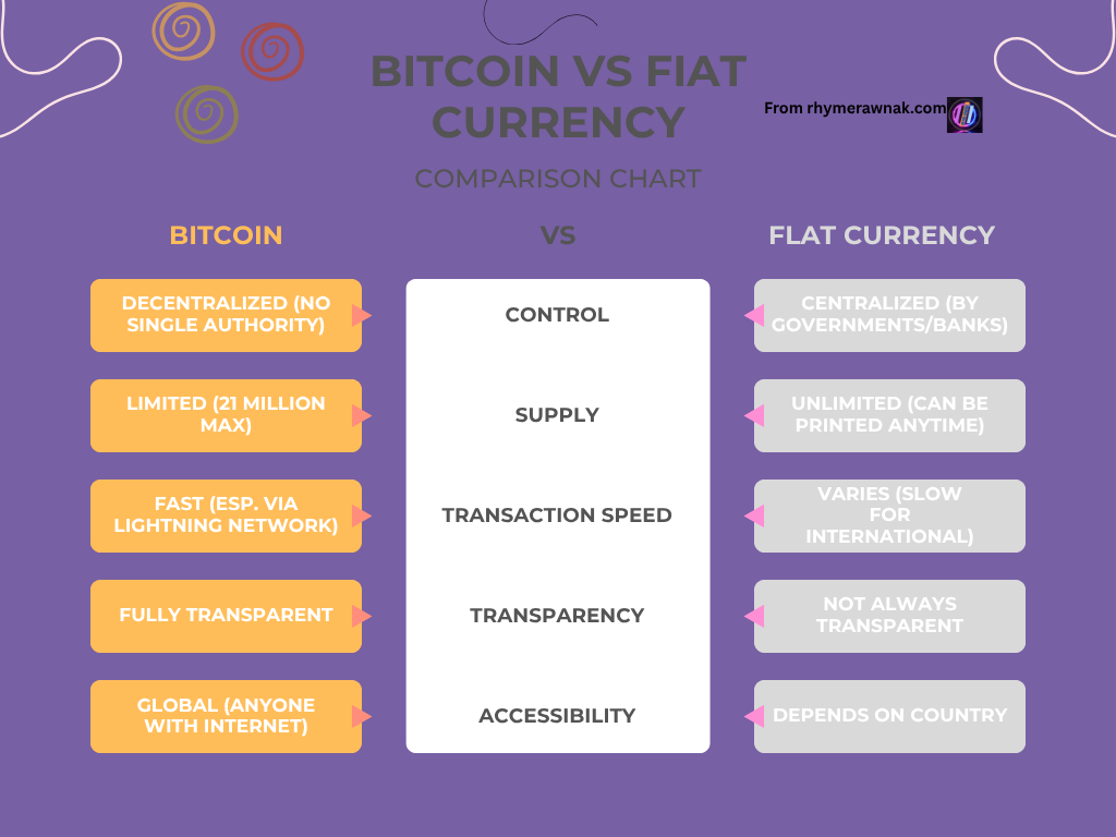 Bitcoin vs Fiat currency infographic